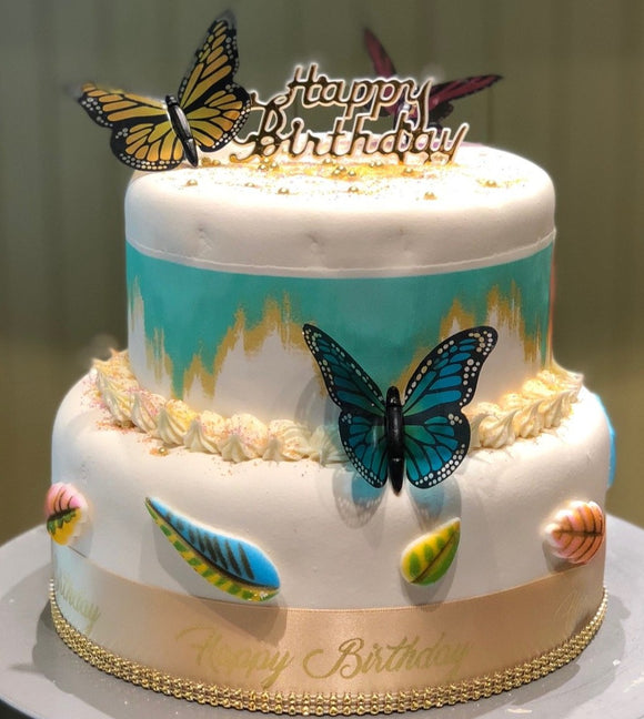 Kit de gâteau papillons et feuilles à deux étages